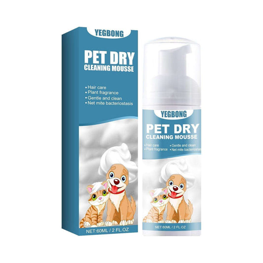 Pet dry cleaning mousse for odor removal and smooth fur in cats and dogs