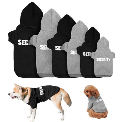 Black and grey cotton pet hoodies with security print for dogs