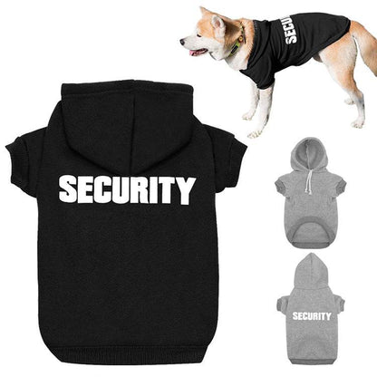 Black and grey cotton pet hoodie with security print for dogs