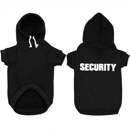 black and grey cotton pet hoodie with security print for dogs