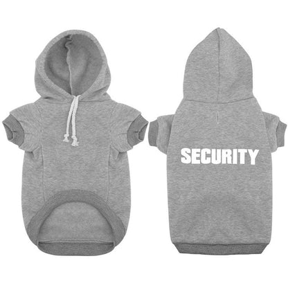 Black and grey cotton pet hoodie with security print for dogs