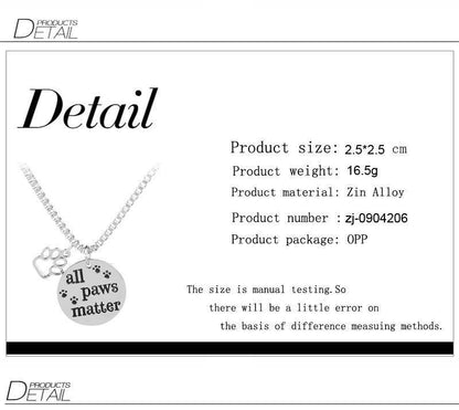 All Paws Matter Pendant Necklace- Pet Rescue Jewelry for Animal Lovers