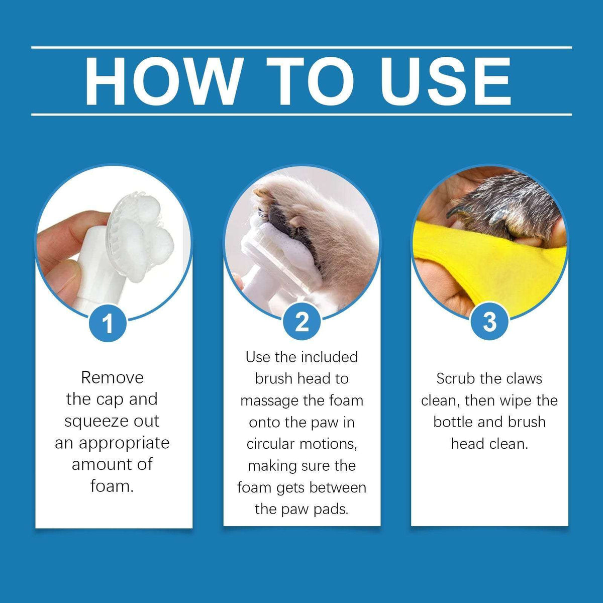 Pet paw cleaner foam with brush for deep wash and moisturizing