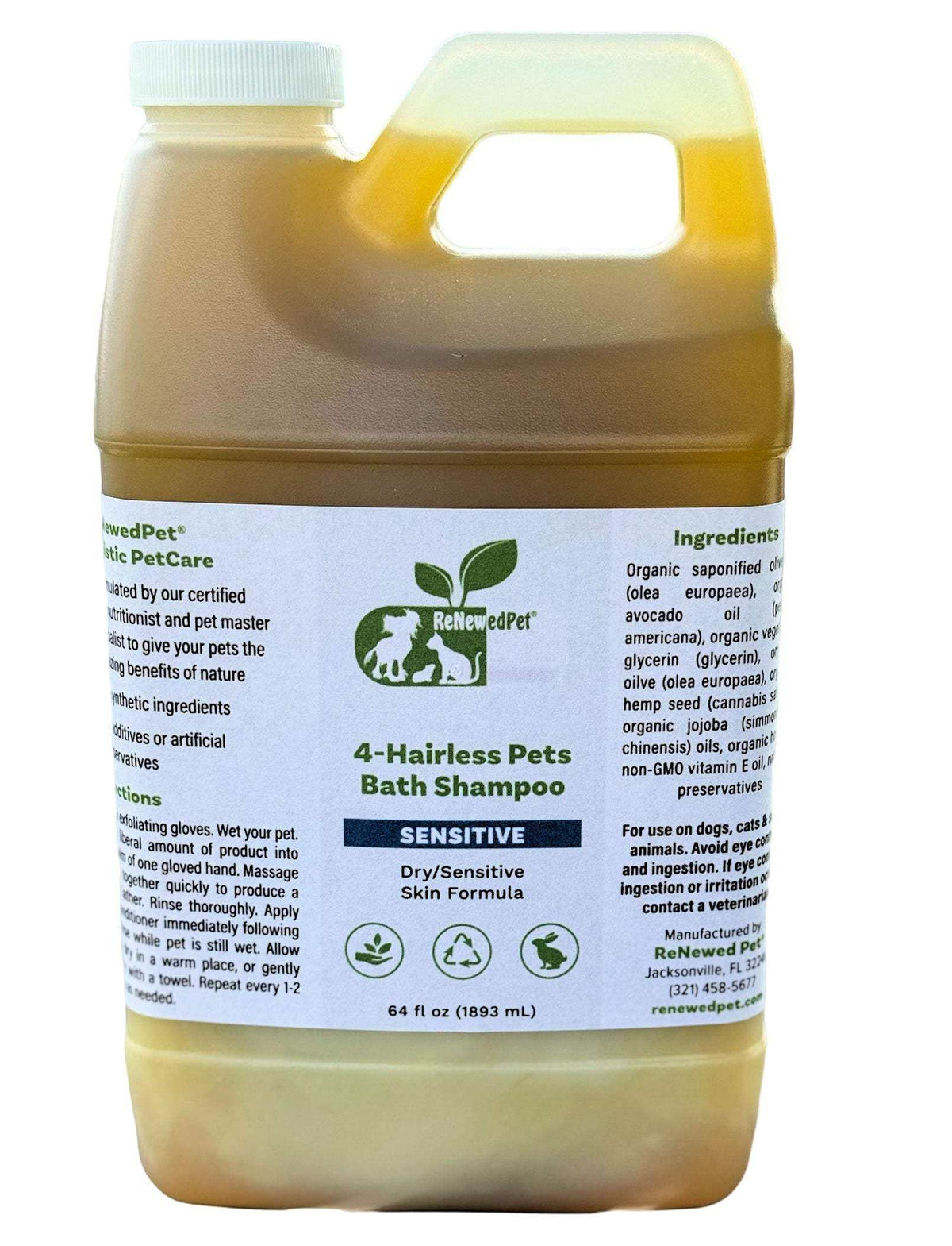 4-Hairless Pets Sensitive Shampoo bottle with exfoliating gloves