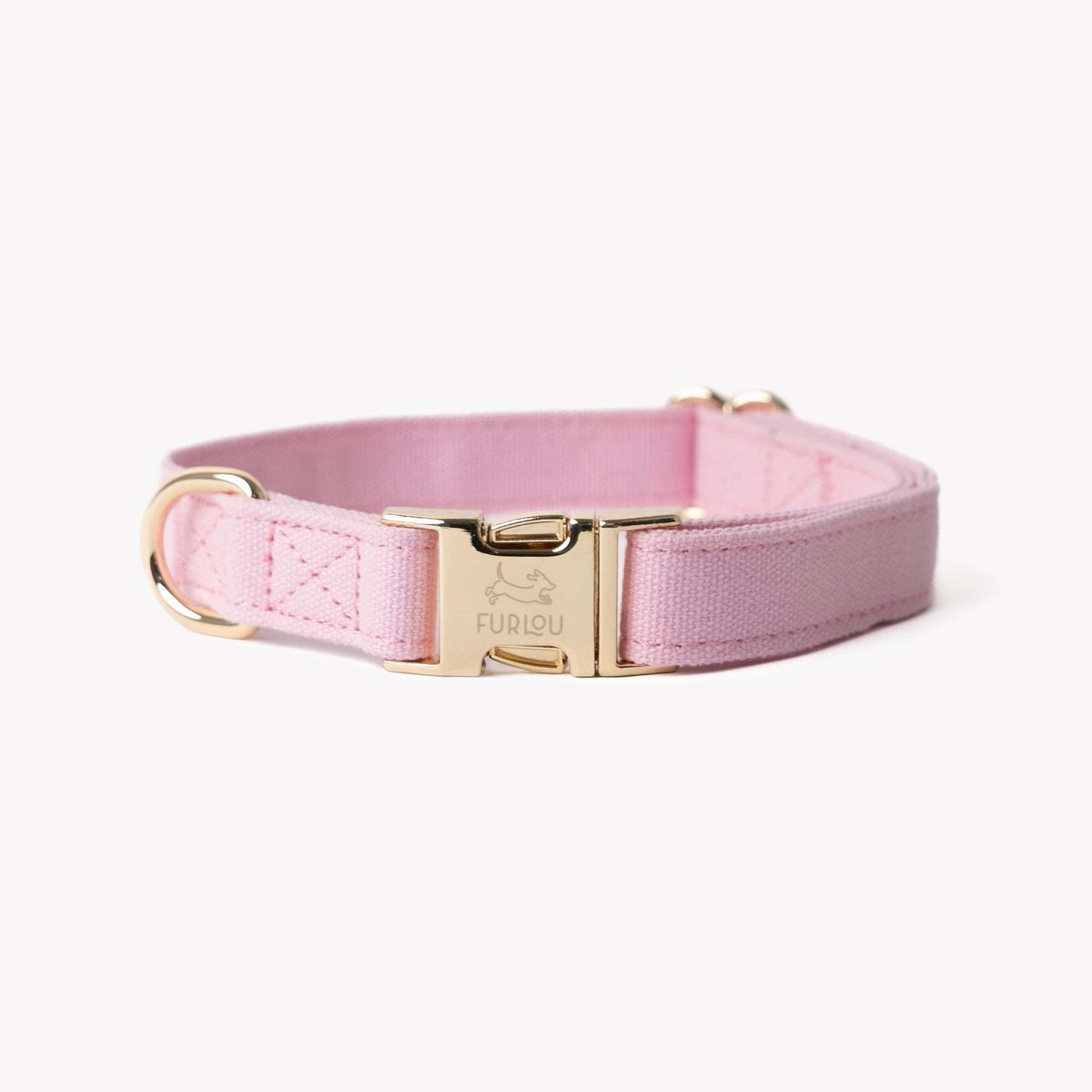 pink canvas dog collar with gold hardware