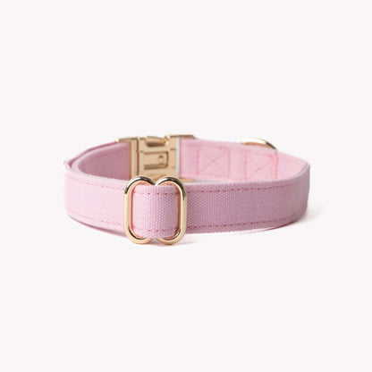soft pink canvas dog collar with gold hardware