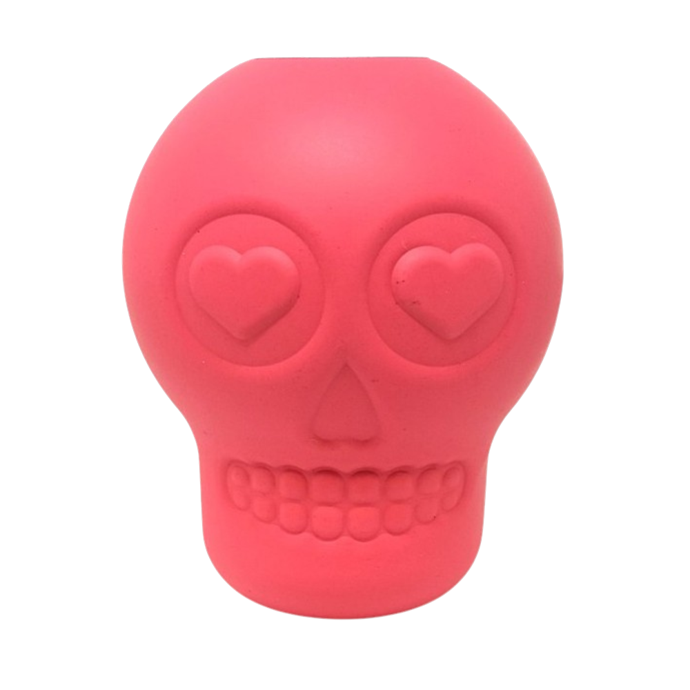 Durable red Sugar Skull eDispenser rubber chew toy and treat dispenser for dogs
