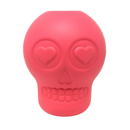 Durable red Sugar Skull eDispenser rubber chew toy and treat dispenser for dogs