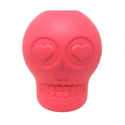 Durable red Sugar Skull eDispenser rubber chew toy and treat dispenser for dogs