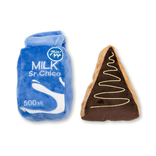 plush dog toys cake slice and milk carton with squeaker and crinkle paper