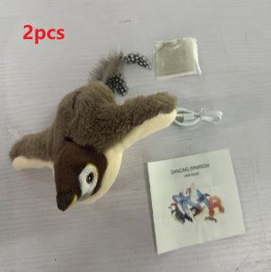 Plush Squeaky Animal Pet Toy, soft brown and cream bird with a dark beak, shown with two accessories