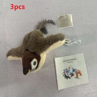 Plush Squeaky Animal Pet Toy with a brown and cream bird shape, fuzzy fabric, spotted wings and a pointed beak