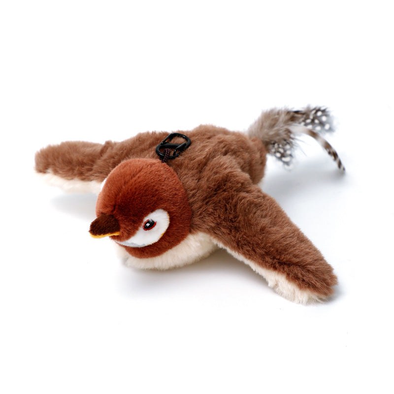 Plush Squeaky Animal Pet Toy, a brown and cream sparrow with soft fur, an orange-brown face and feathered tail