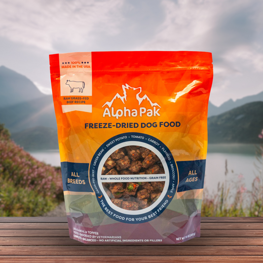 Premium raw freeze dried beef dog food with fruits and vegetables