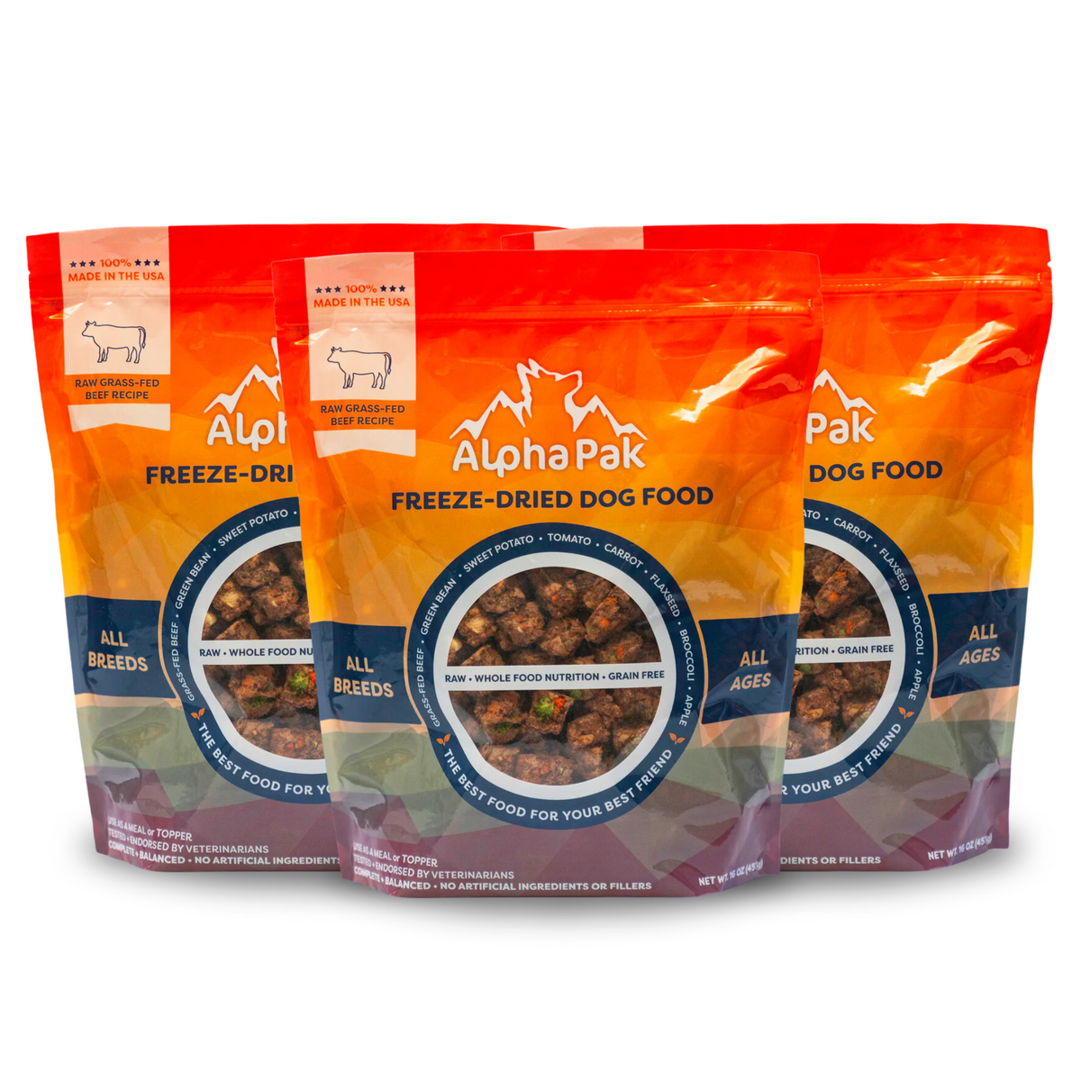 Premium raw freeze dried beef dog food with fruits and vegetables