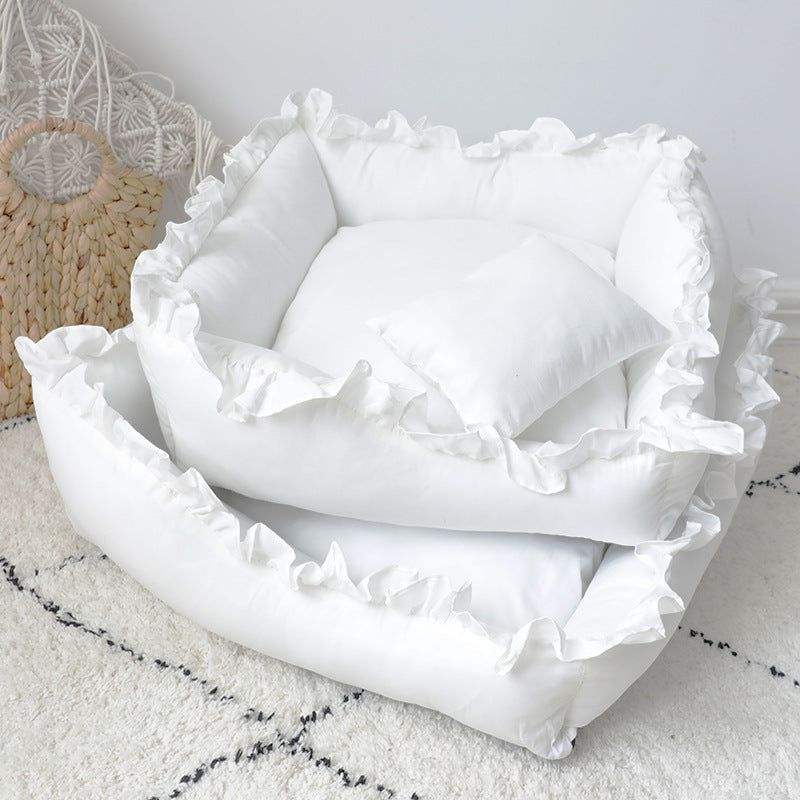 White plush princess dog bed sofa for small dogs and cats