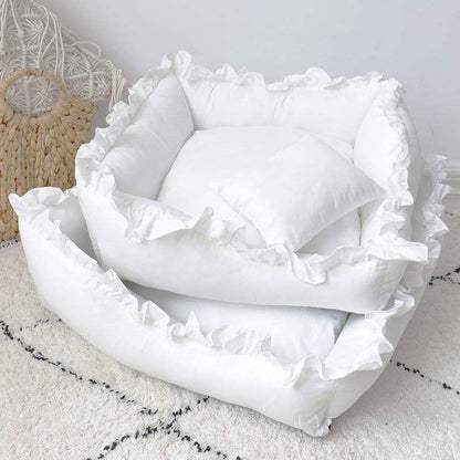 White plush princess dog bed sofa for small dogs and cats
