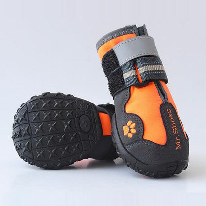 Waterproof boots orange and black dog boots with anti-slip rugged sole and reflective straps for medium large dogs