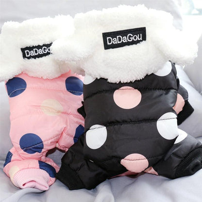 Waterproof dog snowsuit jumpsuit with polka dots fleece-lined warm winter coat for small dogs