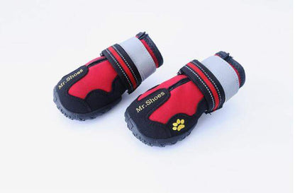 Waterproof boots red and black dog boots with reflective straps and anti-slip soles for medium to large dogs