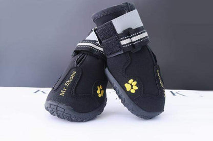 Black Waterproof boots with reflective straps and rugged anti-slip soles for medium large dogs