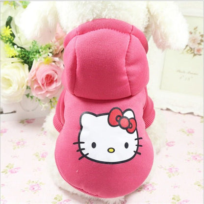 Pink cartoon hoodie sweater for small dogs with Hello Kitty design