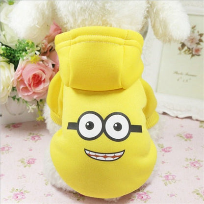 Yellow cartoon hoodie sweater for small dogs with smiling face design