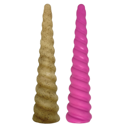 Unicorn Horn Nylon Chew Toy for aggressive dogs, durable spiral textured design in pink and beige