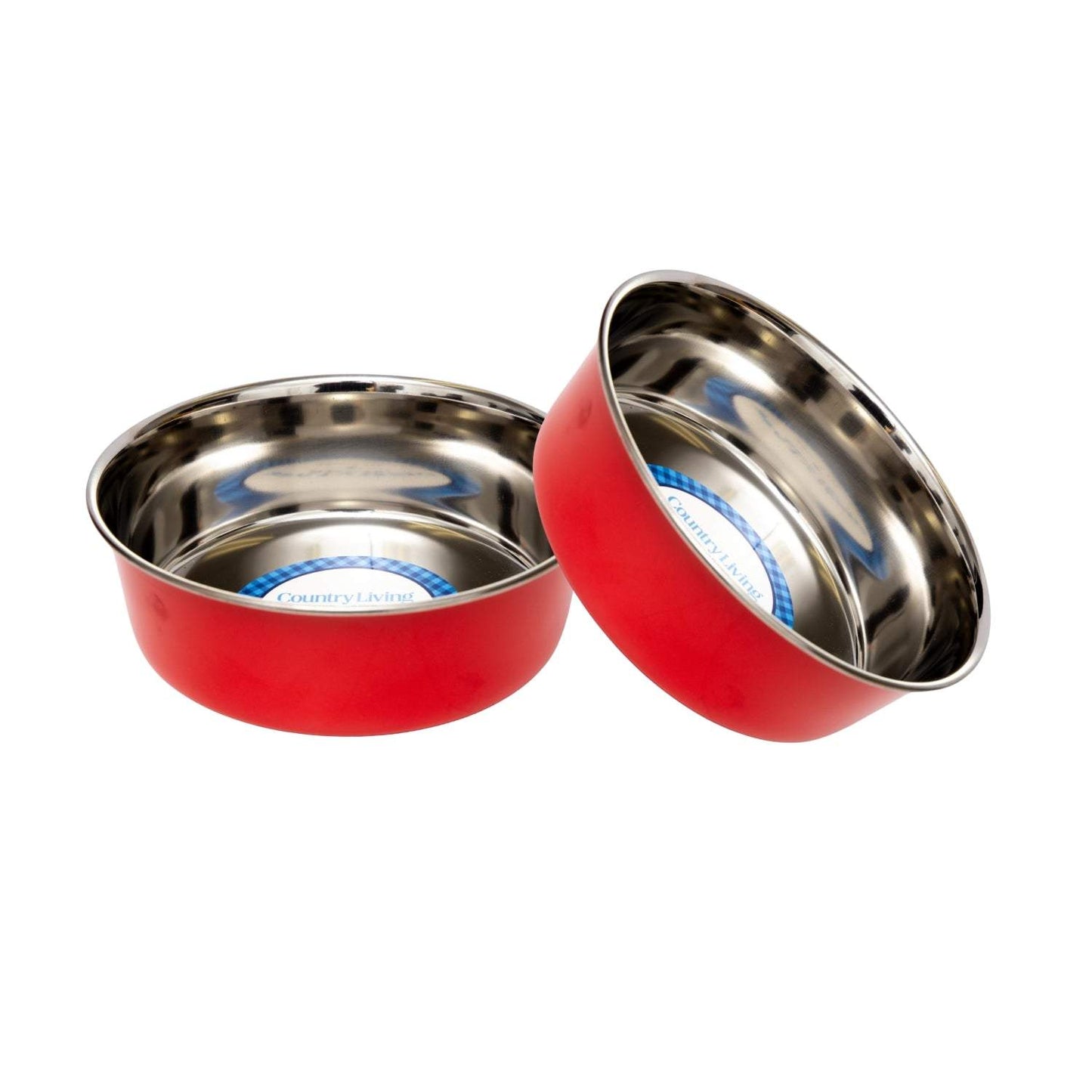 Country Living Set of 2 Heavy Gauge Stainless Steel Dog Bowls –Durable