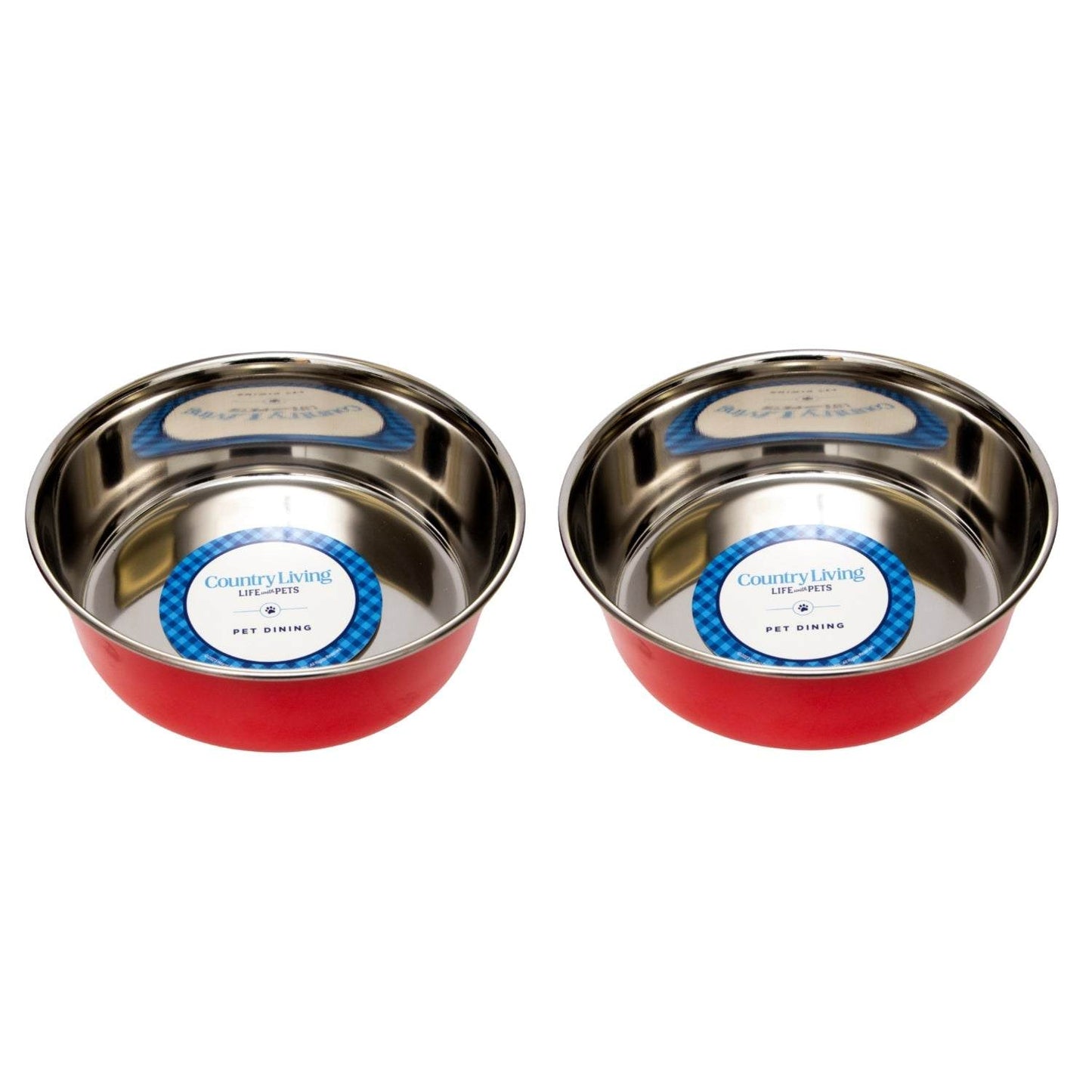 Country Living Set of 2 Heavy Gauge Stainless Steel Dog Bowls –Durable