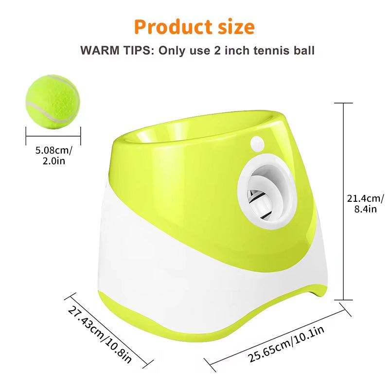 Rechargeable automatic tennis ball launcher with 3 pet-safe balls for interactive pet play