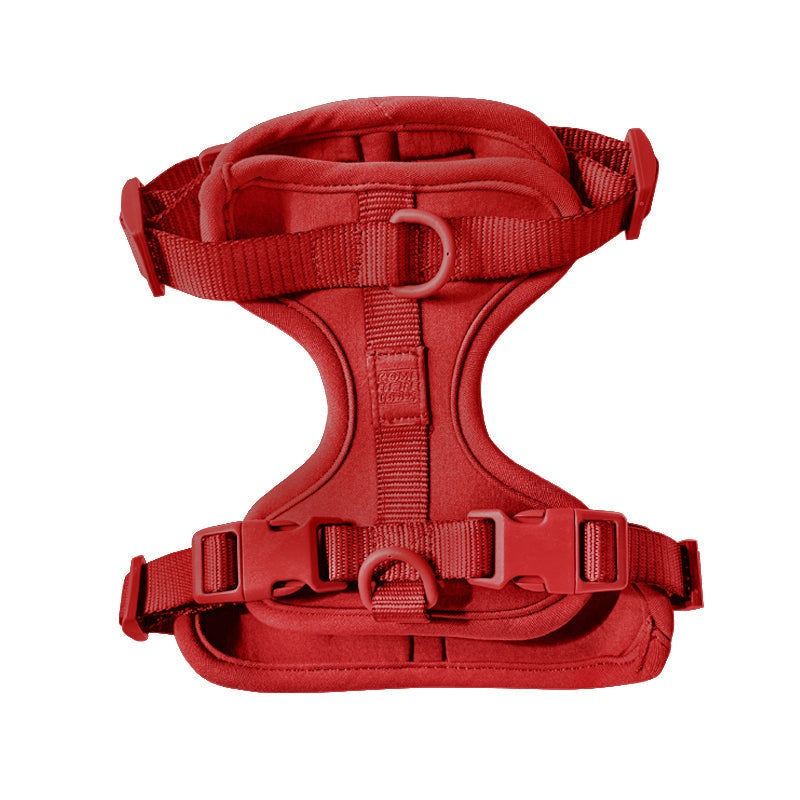 Red comfortable stretchy and classic dog harness with adjustable straps and quick release buckle