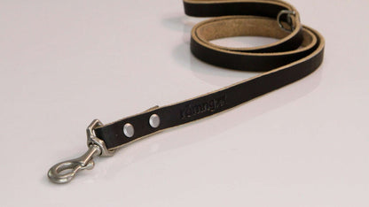 Handmade Leather Dog Leash black with nickel-plated brass swivel snap