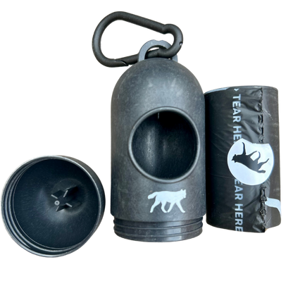 Black bamboo fiber dog poop bag dispenser with 💥 compostable plant-based dog poop bags roll