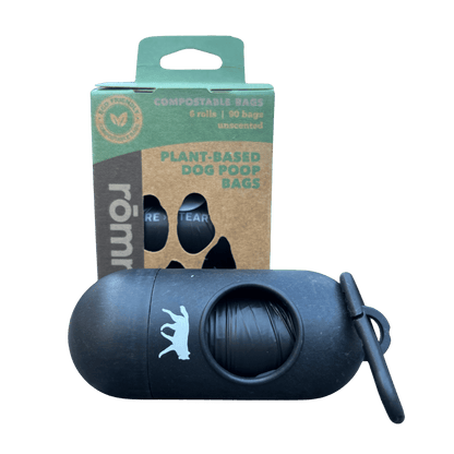 💥 Compostable plant-based dog poop bags with bamboo fiber dispenser and leash clip, eco-friendly and durable.