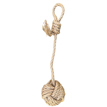 Eco-friendly durable hemp rope dog tug-toy for interactive play and dental health.