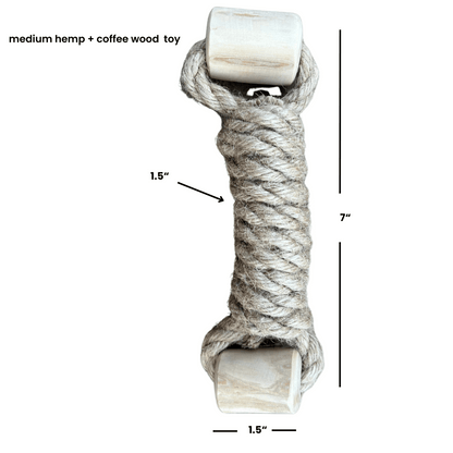 eco-friendly hemp rope and coffee wood durable interactive dog toy with measurements