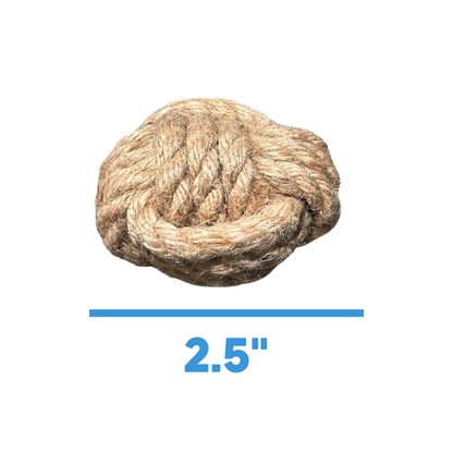 Natural hemp rope dog tug-toy knot measuring 2.5 inches, eco-friendly and durable for interactive play