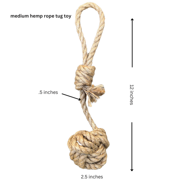 medium size hemp rope dog tug-toy with natural biodegradable fibers and durable construction for interactive play