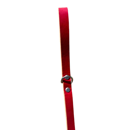 Handmade leather dog leash red with nickel-plated brass hardware and beveled edges