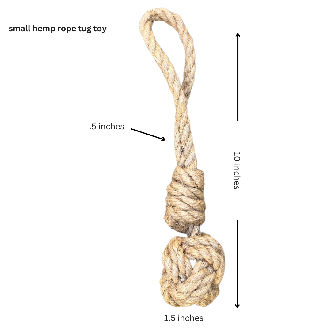 small hemp rope dog tug-toy with durable natural fibers and loop handle, eco-friendly interactive pet toy 10 inches long