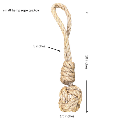 small hemp rope dog tug-toy with durable natural fibers and loop handle, eco-friendly interactive pet toy 10 inches long
