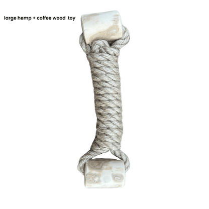 eco-friendly hemp rope and coffee wood dog toy for chewing and tug-of-war