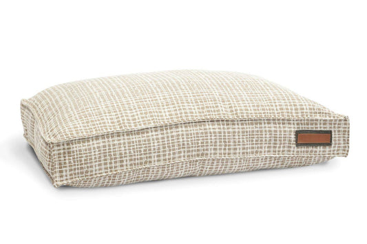 Premium round pet bed in Dapper Dalmatian pattern with plush recycled fill