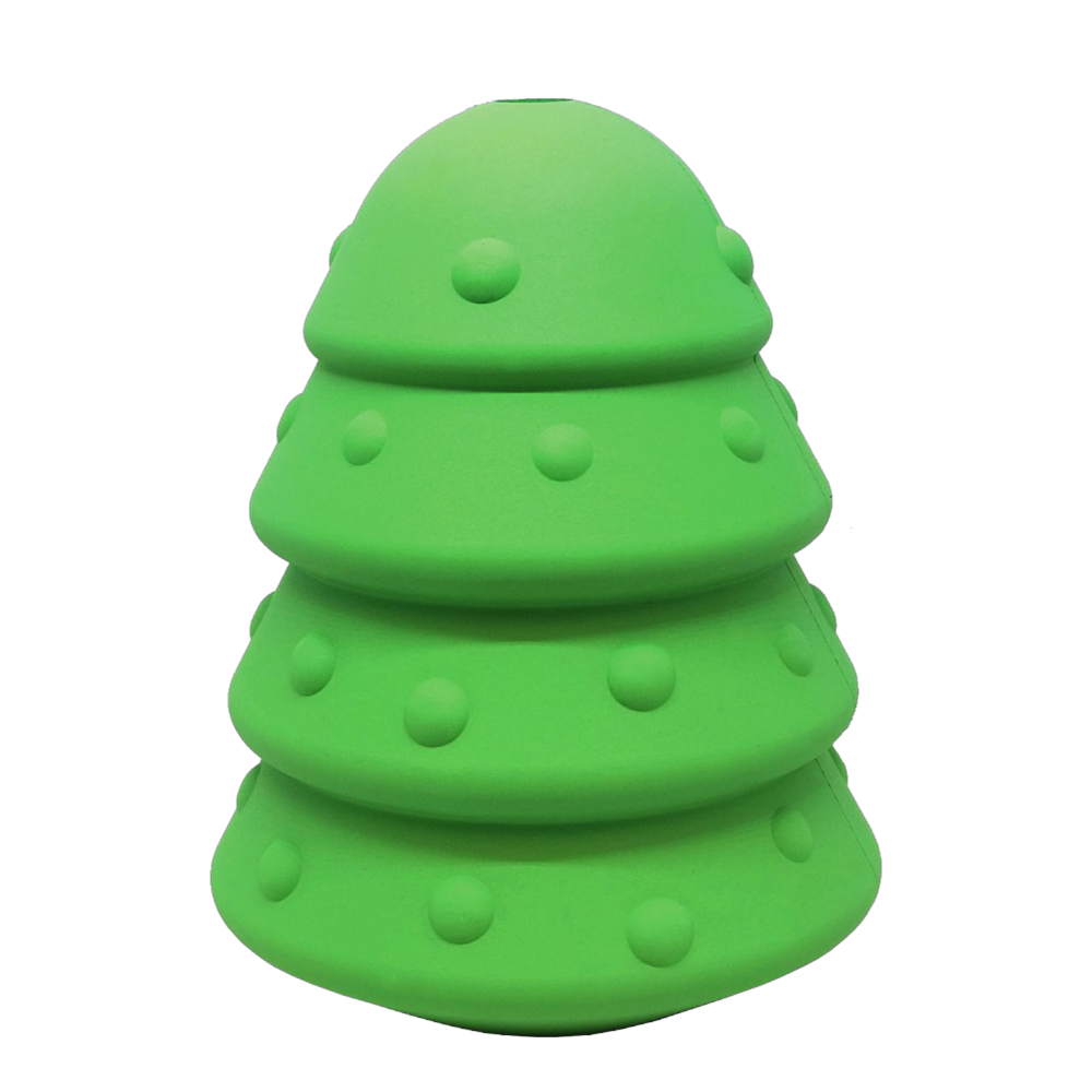 Green Christmas Tree Toy durable rubber chew toy and treat dispenser for dogs