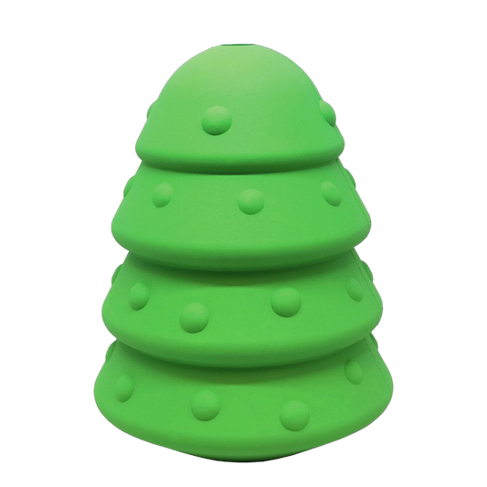 Green Christmas Tree Toy durable rubber chew toy and treat dispenser for dogs