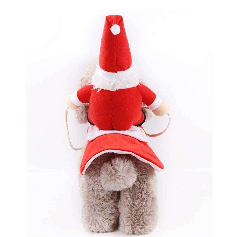 Large and medium Santa dog Christmas costumes in red and white festive riding styles