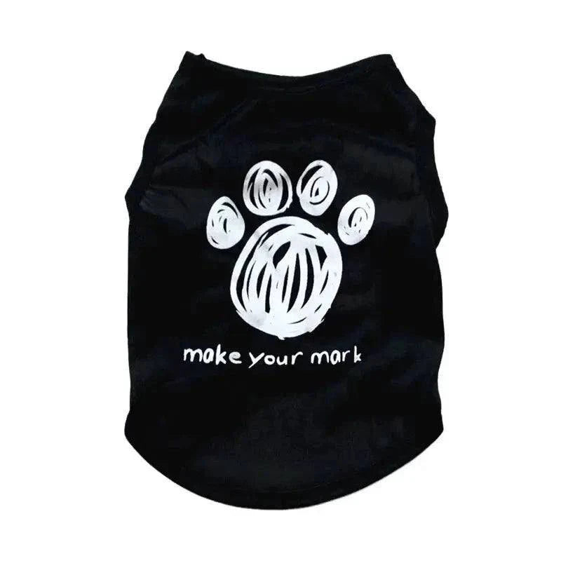 Security Clothing for Dogs black sleeveless polyester pet vest with white paw print and make your mark text