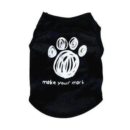 Security Clothing for Dogs black sleeveless polyester pet vest with white paw print and make your mark text