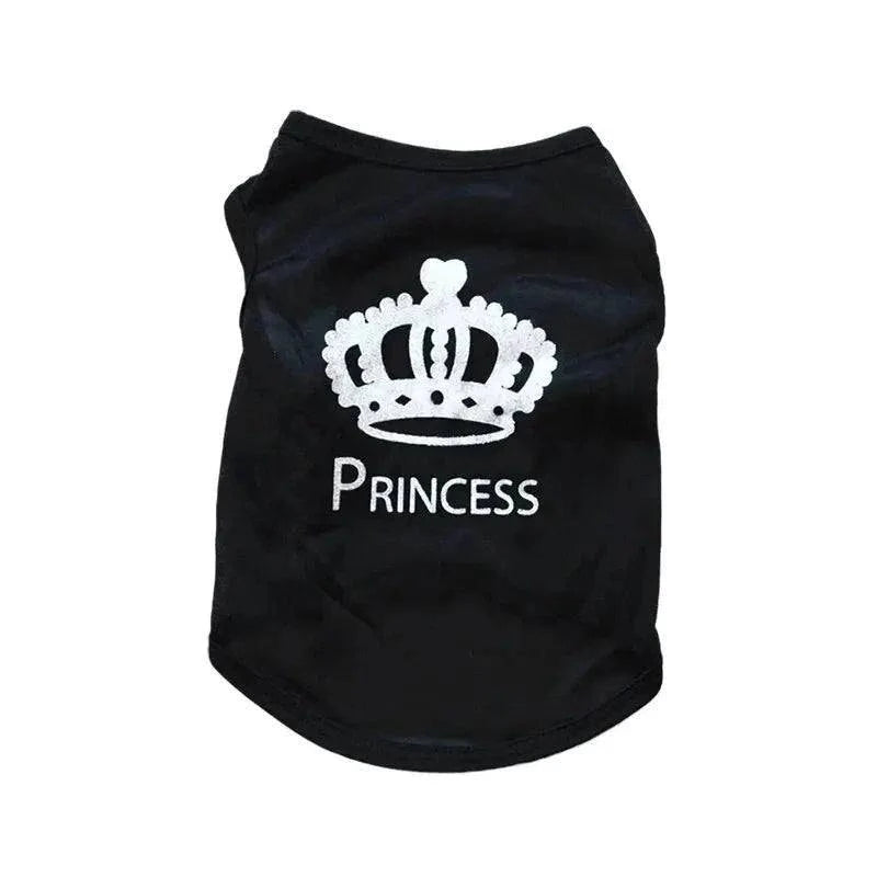 Security Clothing for Dogs black polyester pet T-shirt with white crown graphic and Princess text in sleeveless design